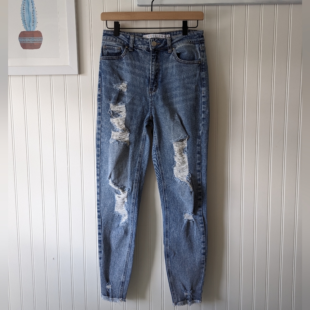Tinseltown High Rise Distressed Skinny Light Wash Jeans - Picture 1 of 10